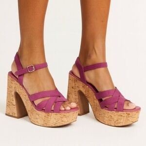 Free People Lisbon Platform Fuschia pink purple Cork Chunky heel sandals